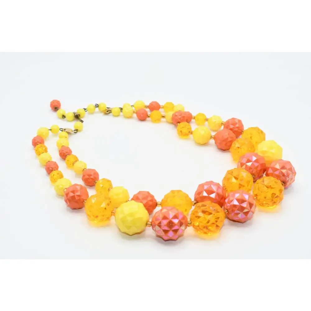 Vintage West Germany Lucite Necklace Double Strand Orange Yellow Faceted